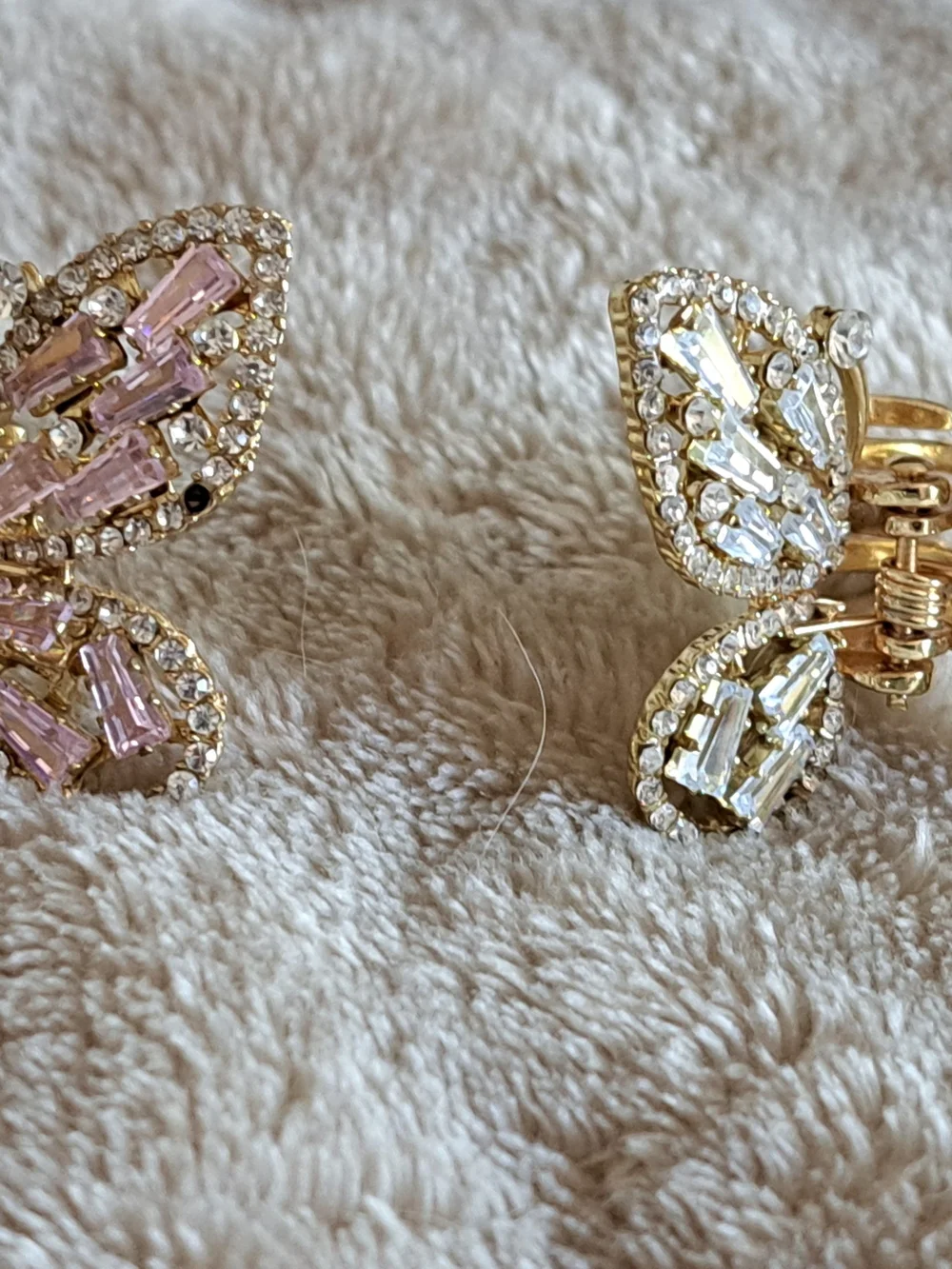 Crystal Butterfly Hair Clips - Pink & Clear Rhinestones